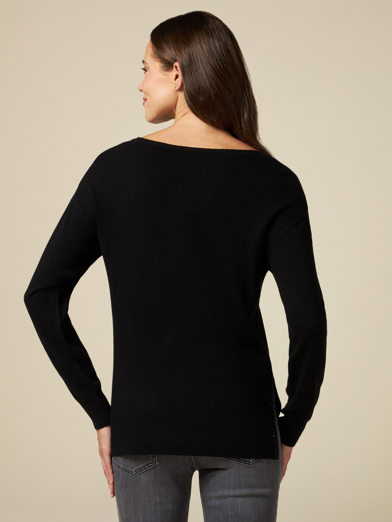 Maglia scollo a V misto cashmere con strass image number 1