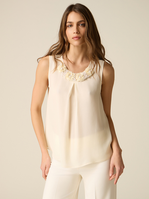 Silk/viscose top with embellishments