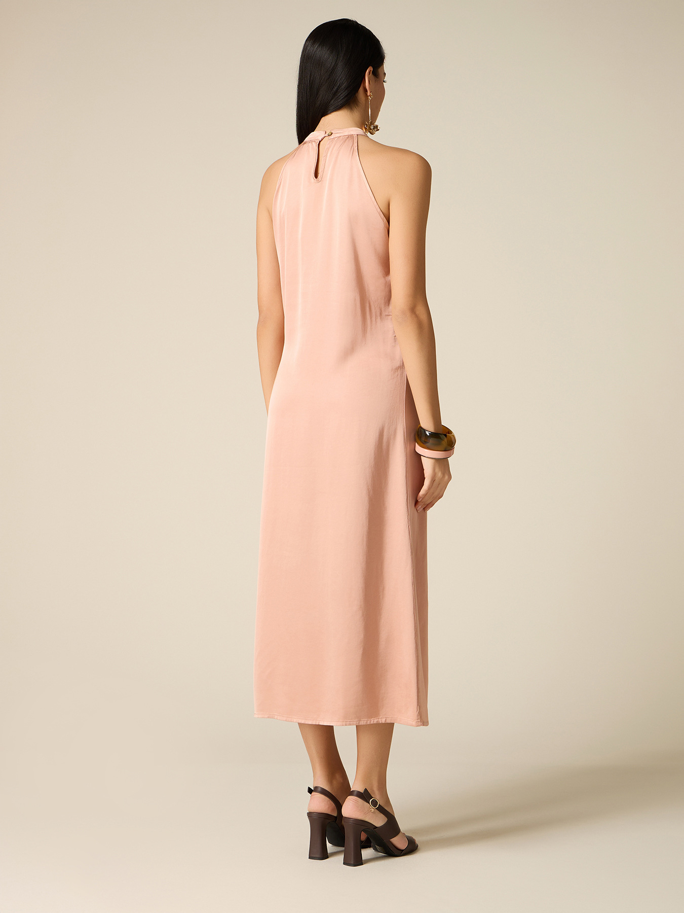 Long satin dress with ruffle image number 1