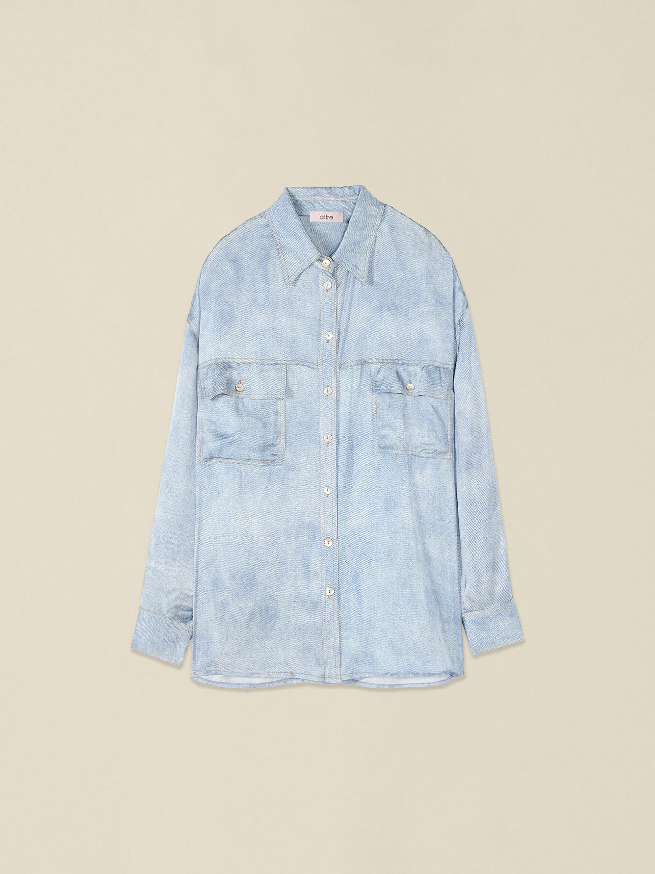 Oversized satin shirt with denim effect image number 3