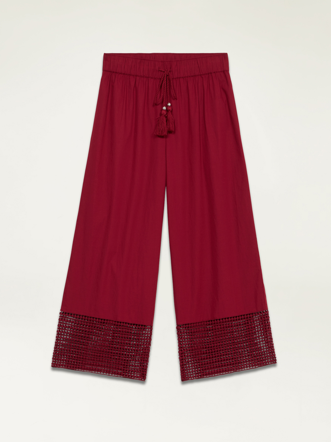 Pantaloni cropped cu inserții de macrameu image number 4