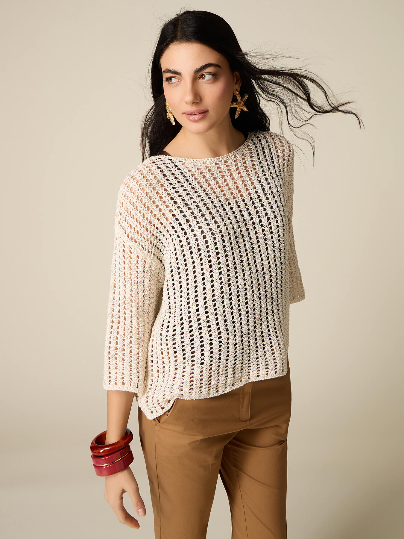 Pull ajour&eacute; en m&eacute;lange de coton image number 0