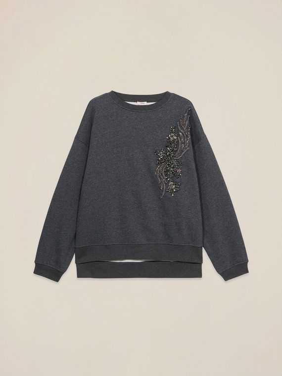 Sweat-shirt ferm&eacute; avec applications florales