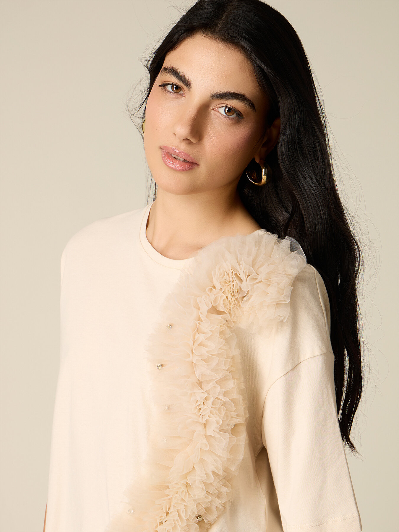 T-shirt with tulle appliqu&eacute; image number 2