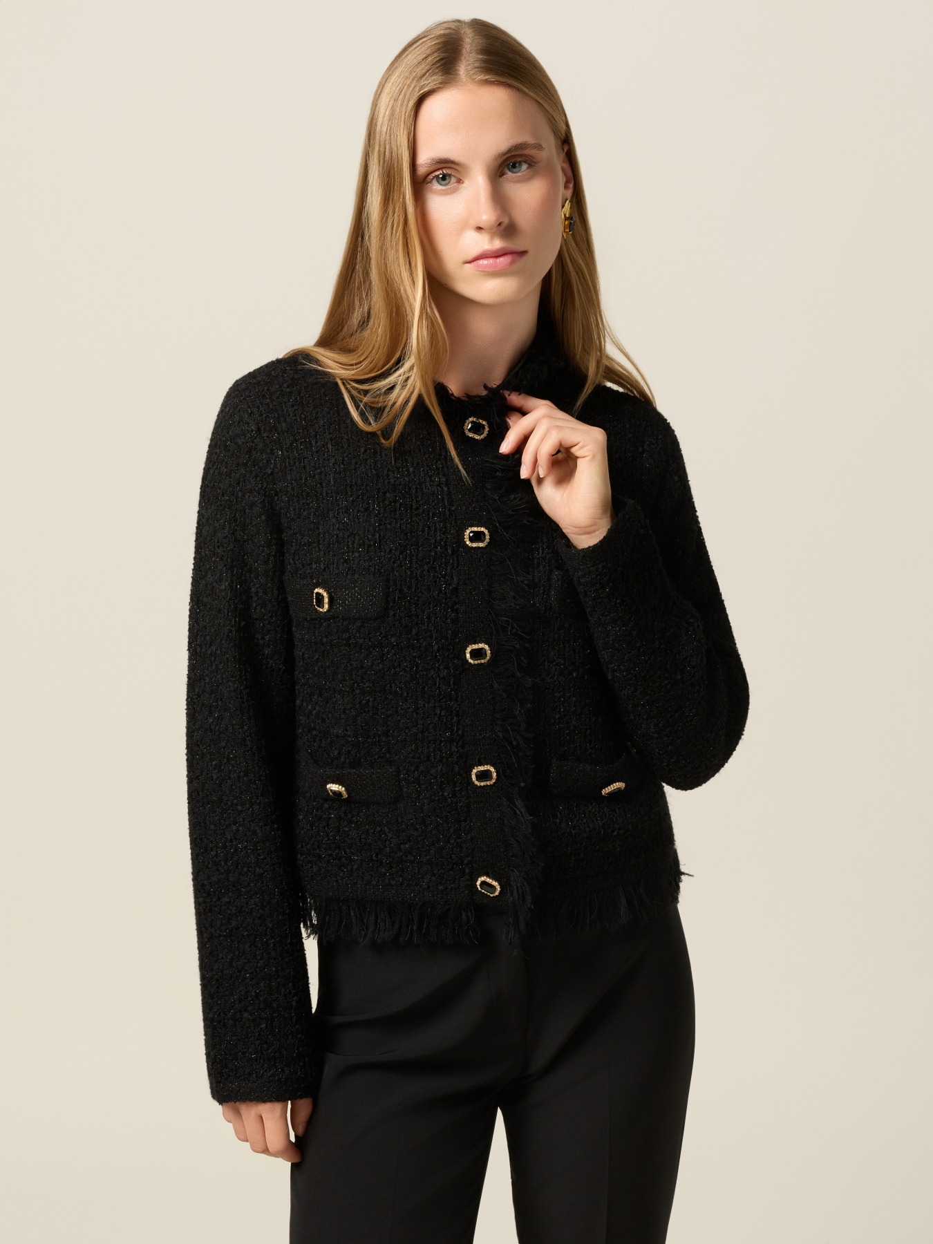 Cardigan misto lana con frange e bottoni image number 0