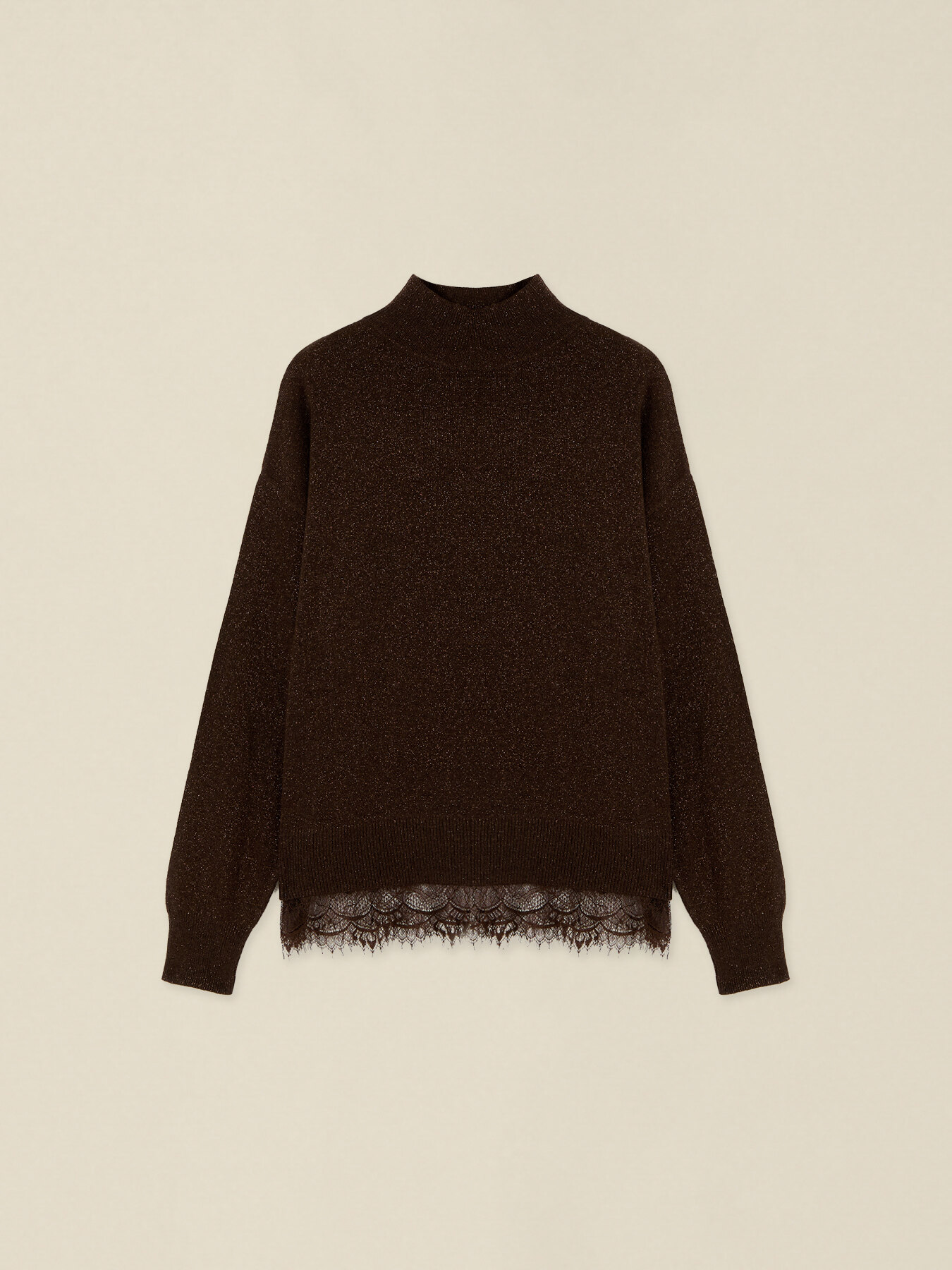 Rollkragenpullover aus Lurex-Wollmischung mit Spitze image number 3