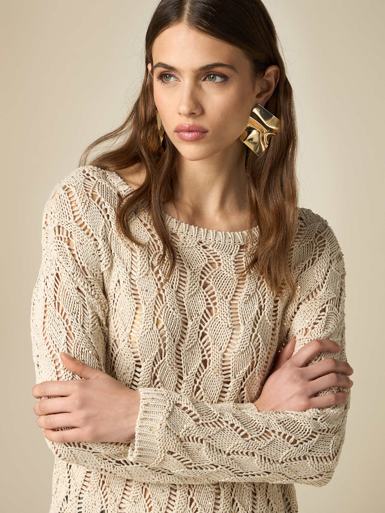Openwork sweater with tiny sequins image number 2