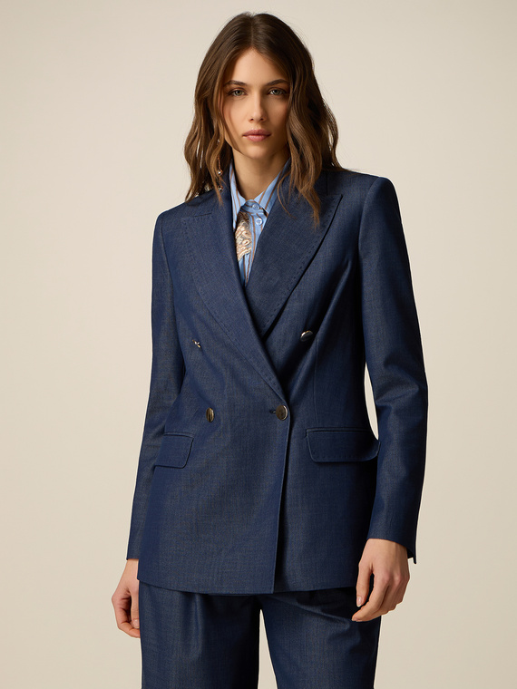 Zweireihiger Blazer in Denim-Optik