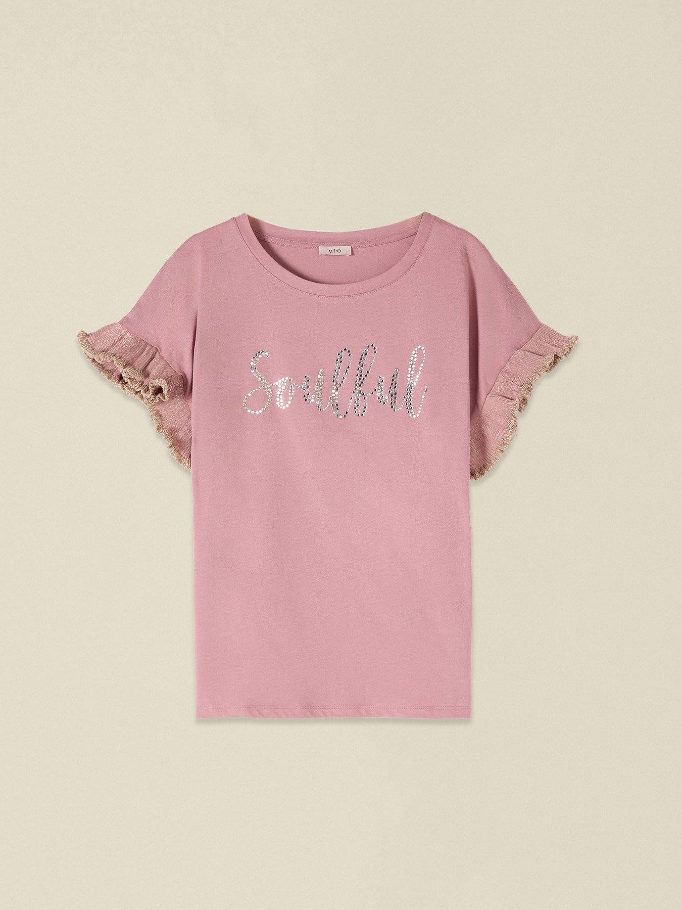 T-shirt in cotone con cristalli e rouches image number 3