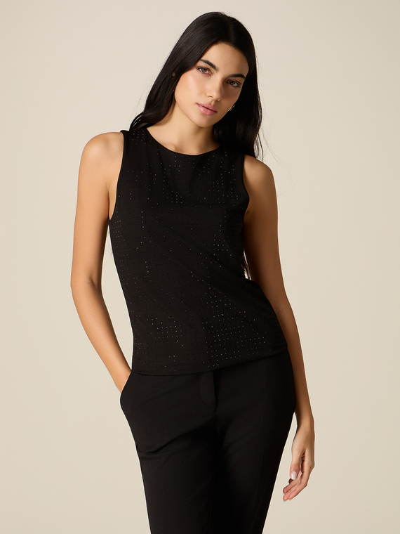 Top in jersey con micro cristalli