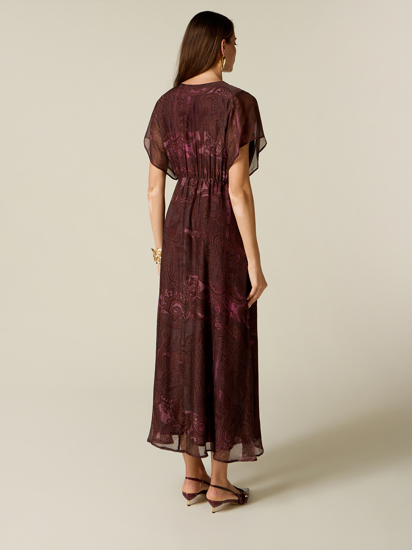 Robe &eacute;vas&eacute;e en mousseline de soie m&eacute;lang&eacute;e &agrave; motif image number 1