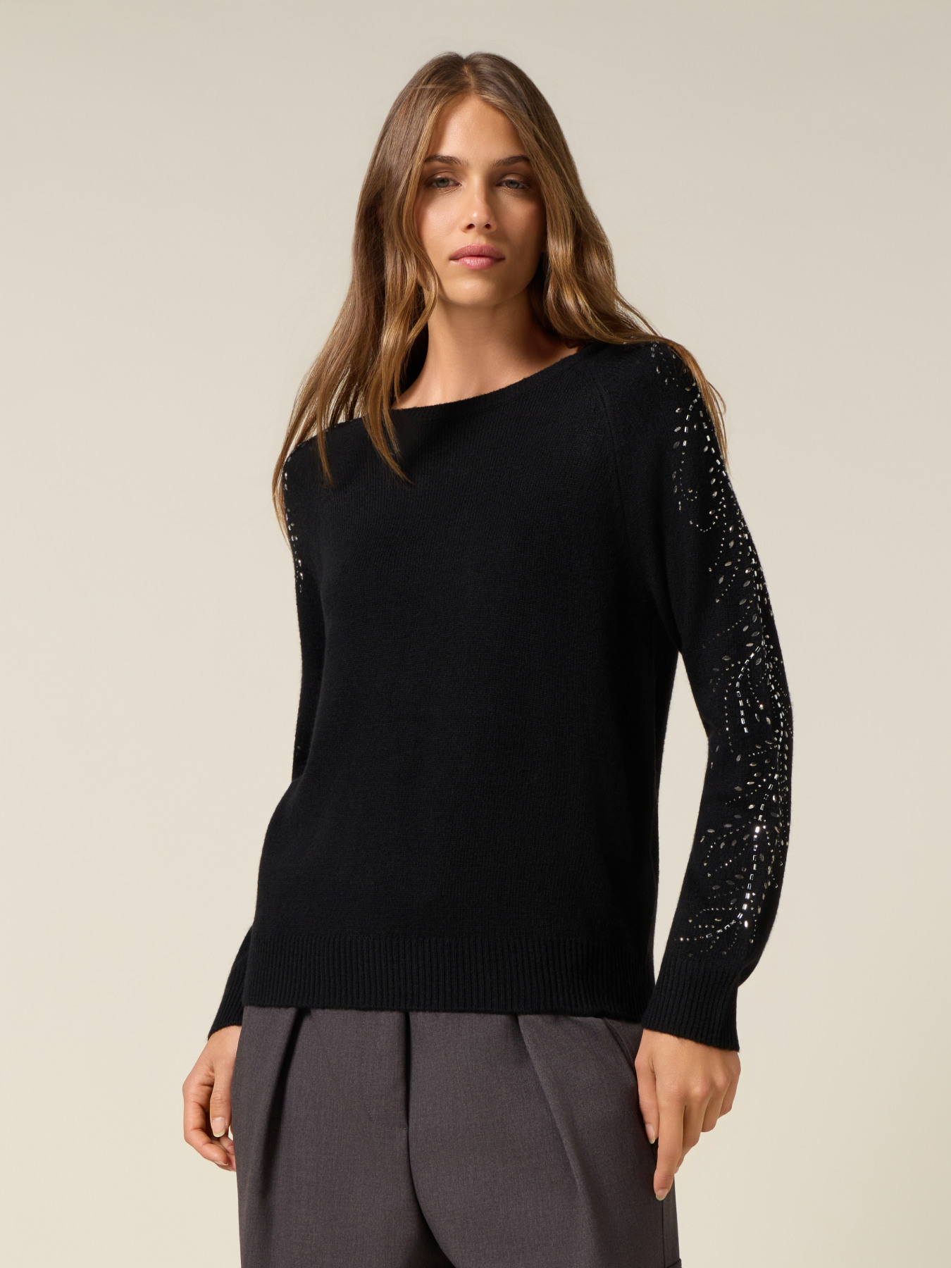 Maglia misto cashmere con pizzo image number 0