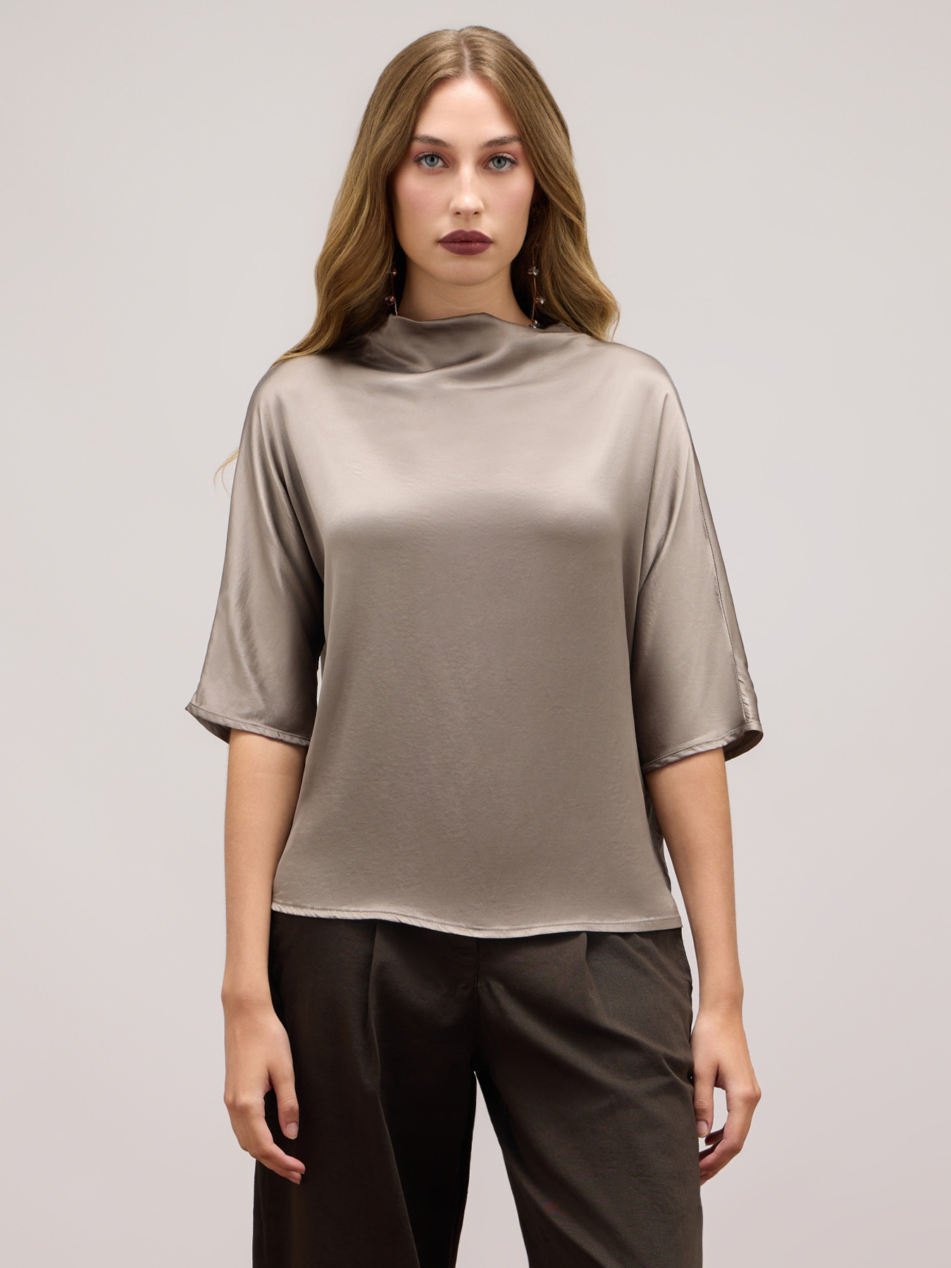 Satin turtleneck blouse image number 1