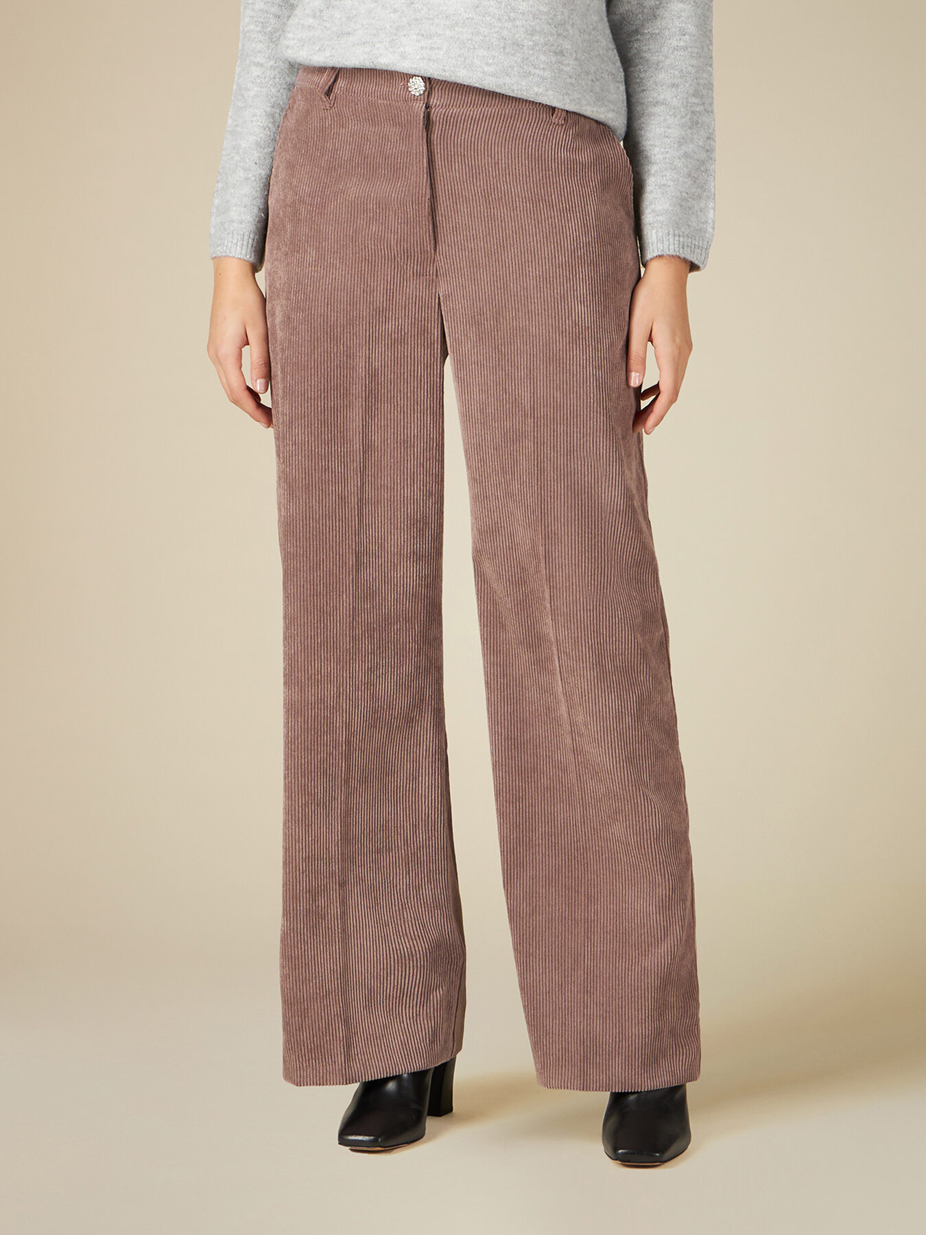Pantalon large en velours &agrave; c&ocirc;tes image number 3