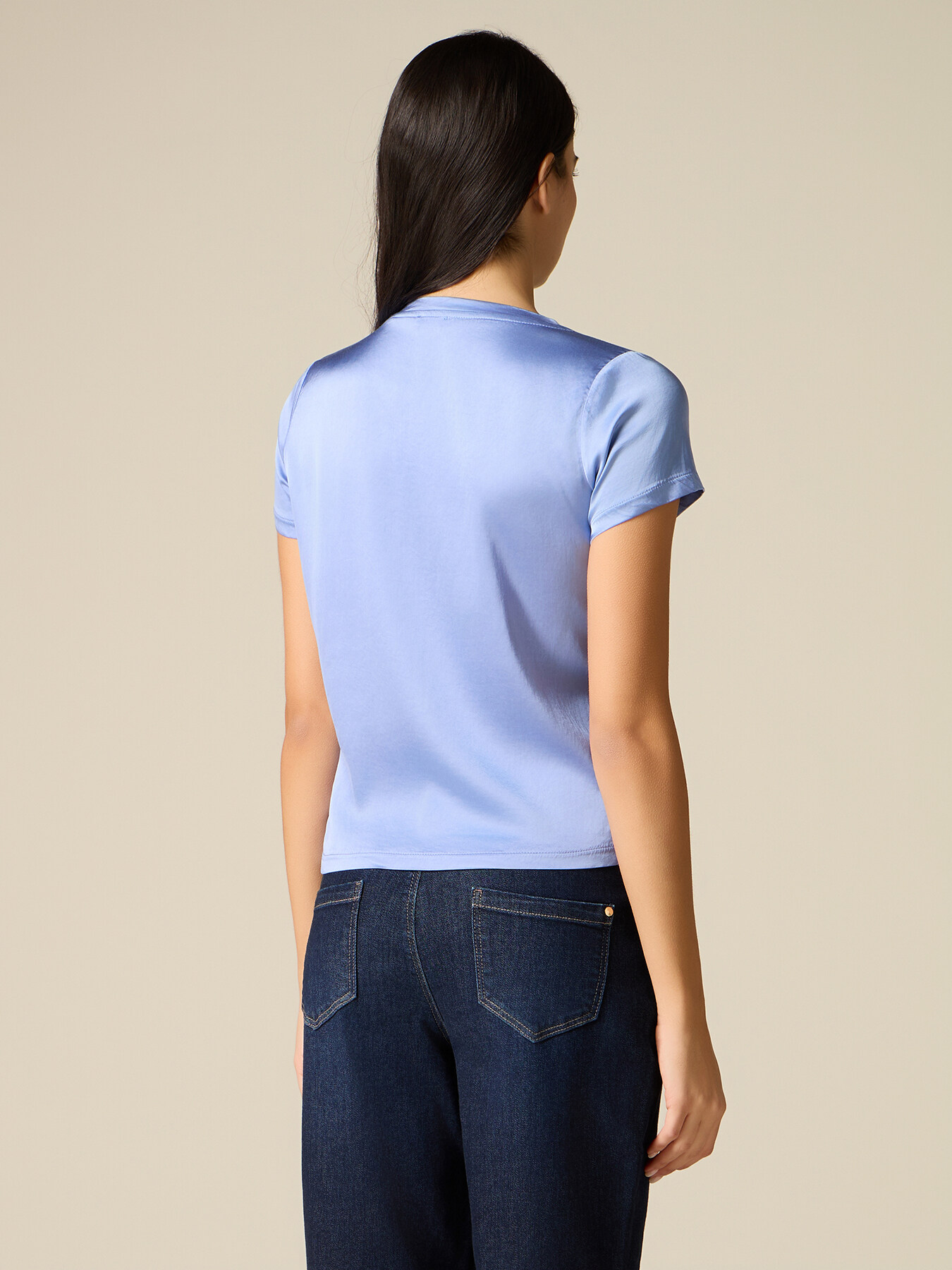 Short sleeve satin blouse image number 1