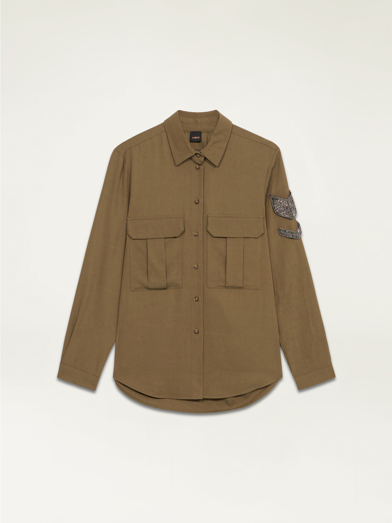 tencel blend shirt with large pockets and emblem image number 3