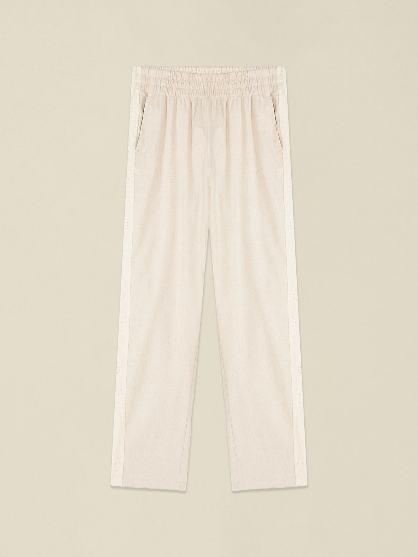 Pantalon en m&eacute;lange de lin avec bande en broderie anglaise image number 4