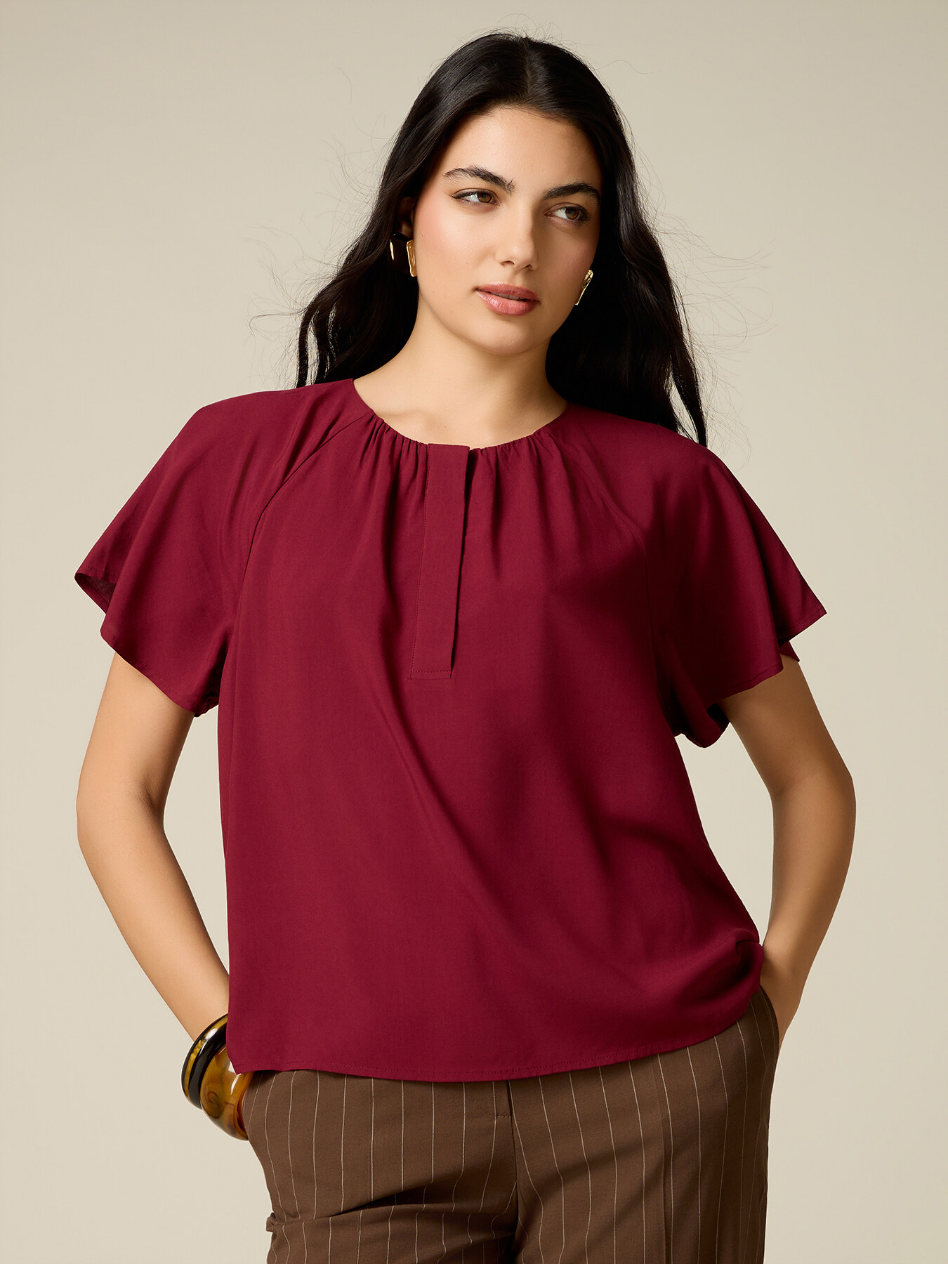 Blouse en viscose avec drap&eacute; image number 0