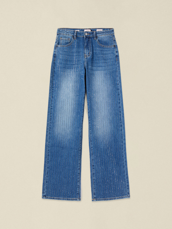 Jeans palazzo cu microcristale