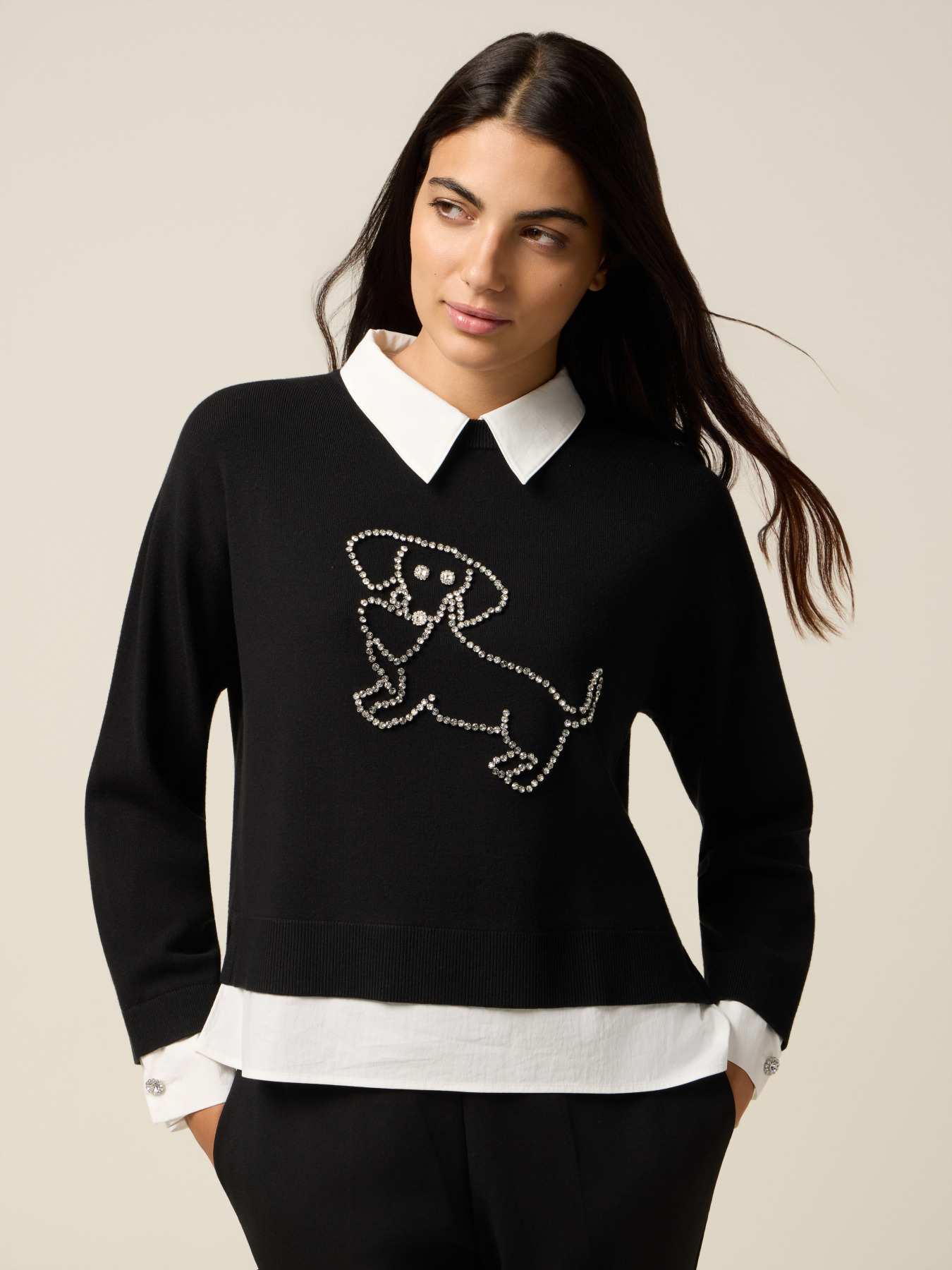 Pullover mit Zopfmuster und Kragen image number 0