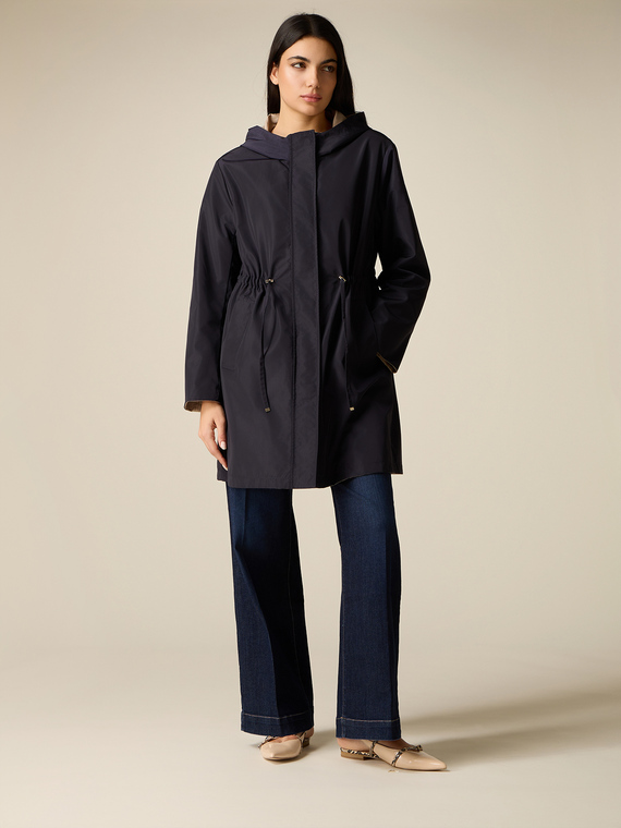 Reversible nylon parka with hood