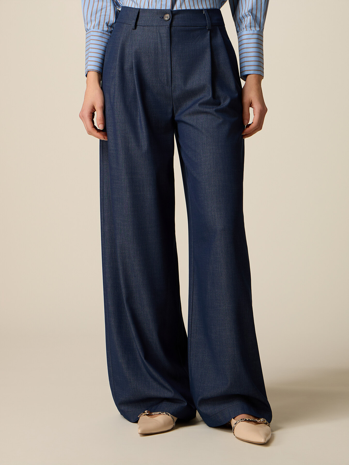 Wide-leg palazzo pants with denim effect image number 3