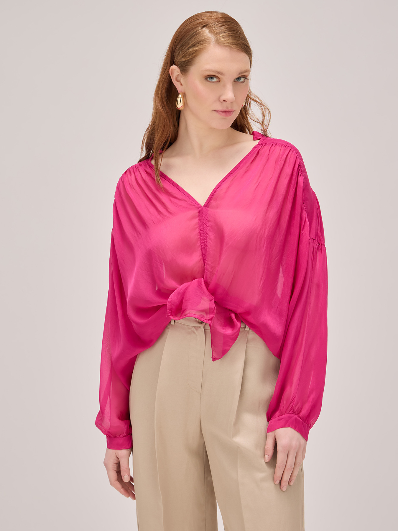 Blusa amplia mezcla de seda image number 0
