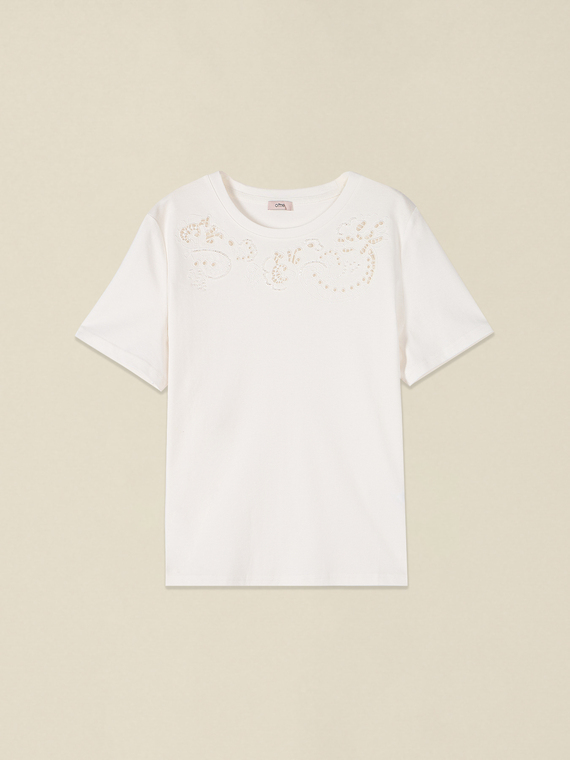 T-shirt in cotone con ricamo traforato