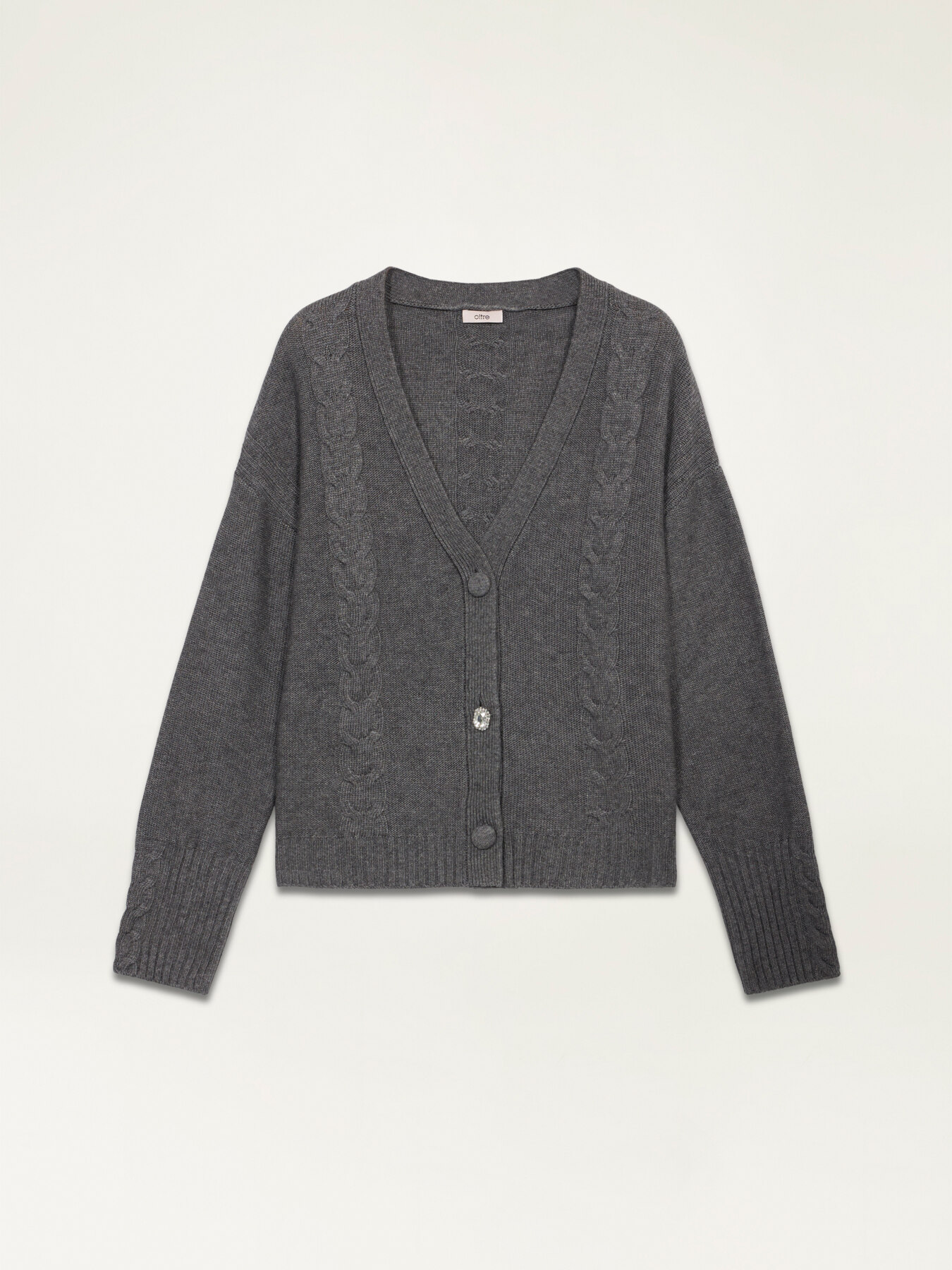 Wool blend cardigan with jewel button image number 3