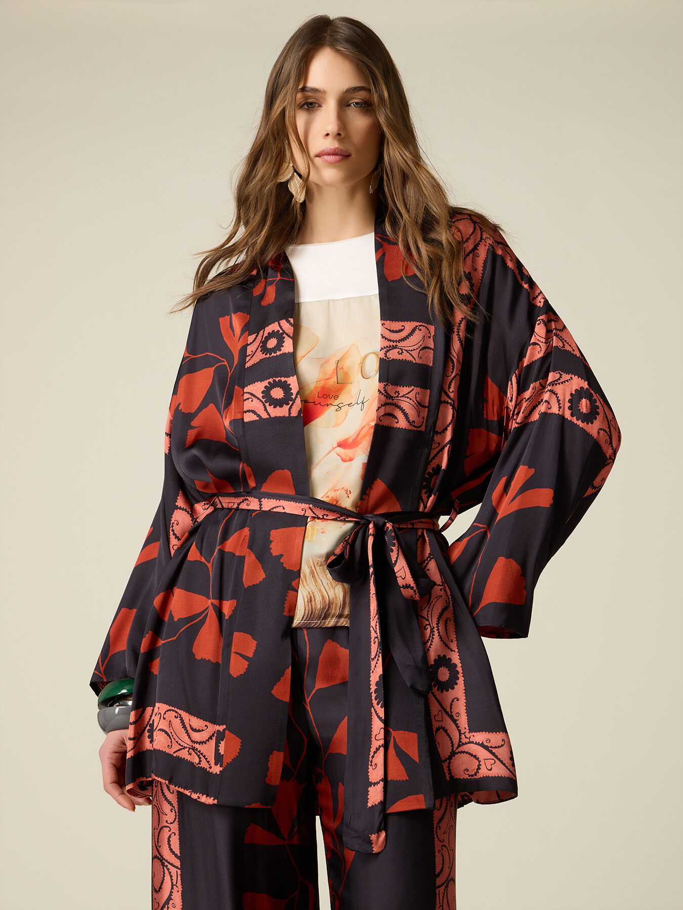 Kimono din satin de v&acirc;scoză image number 0