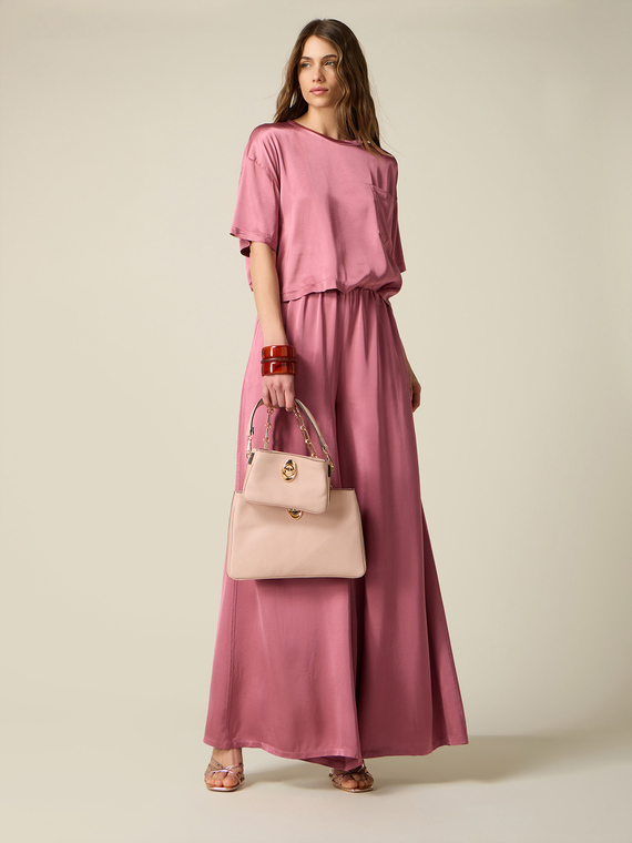 Pantaloni palazzo din satin de viscoză