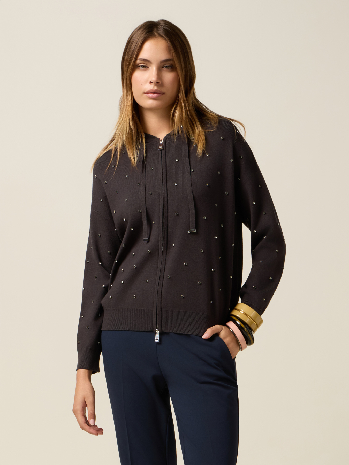 Hooded cardigan with patch pockets image number 0