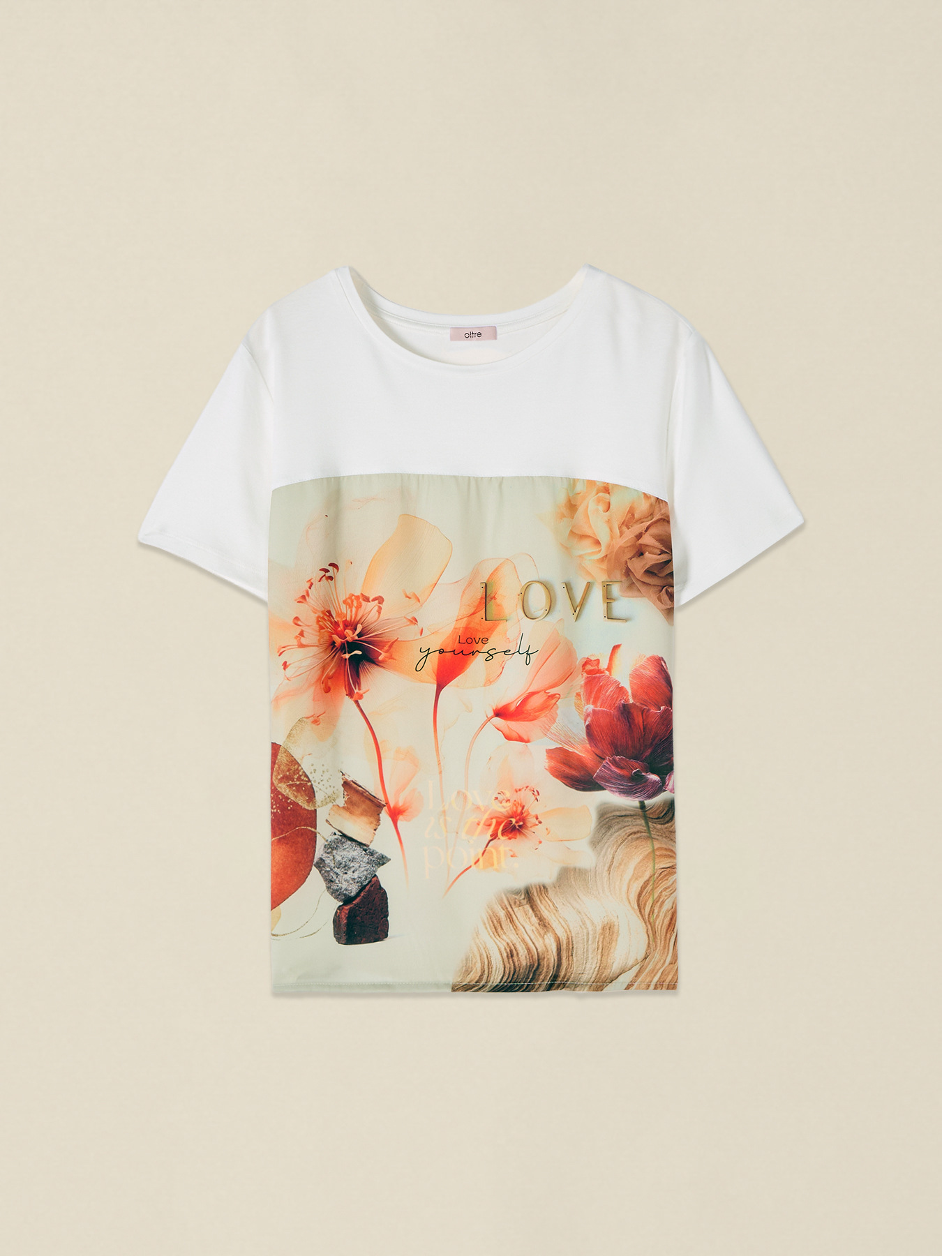 T-shirt con inserto in raso stampato image number 3