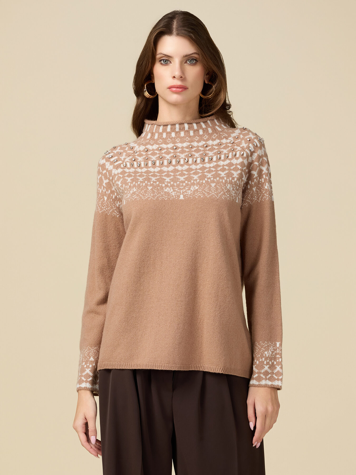 Pullover mit Intarsien und Steinen image number 0