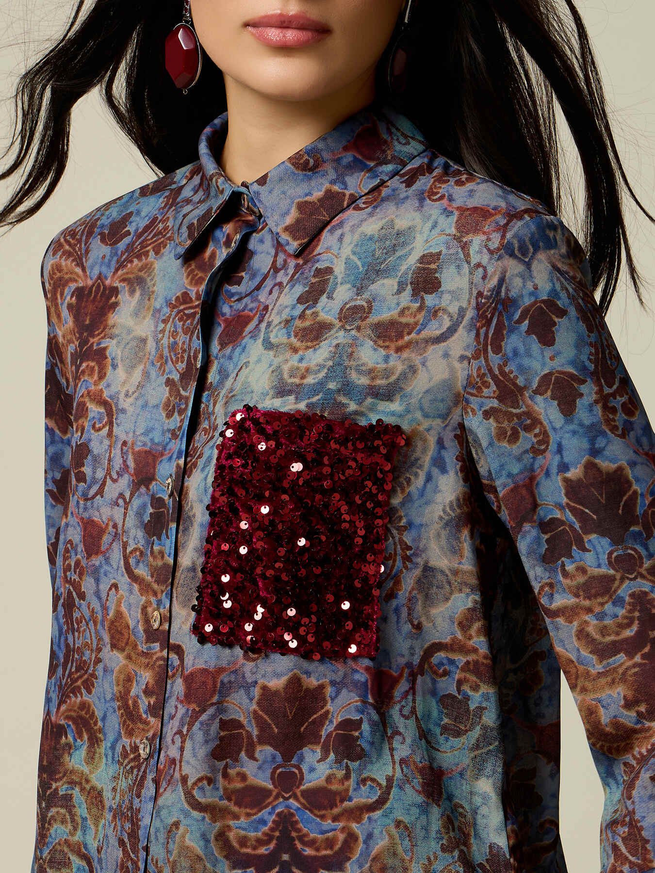 Patterned shirt with sequin pocket image number 2
