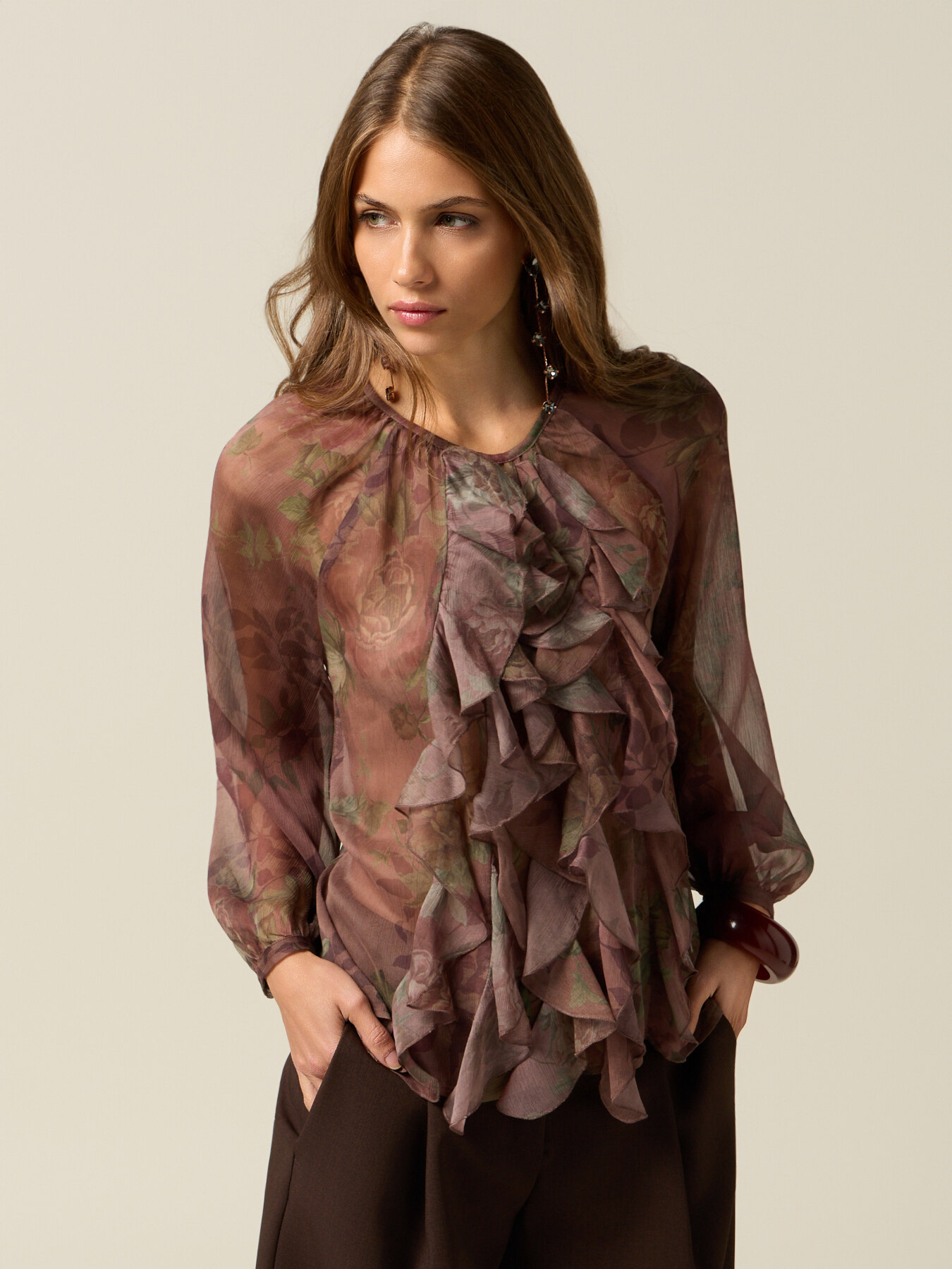 Bluse mit Fantasiemuster und Volants image number 0