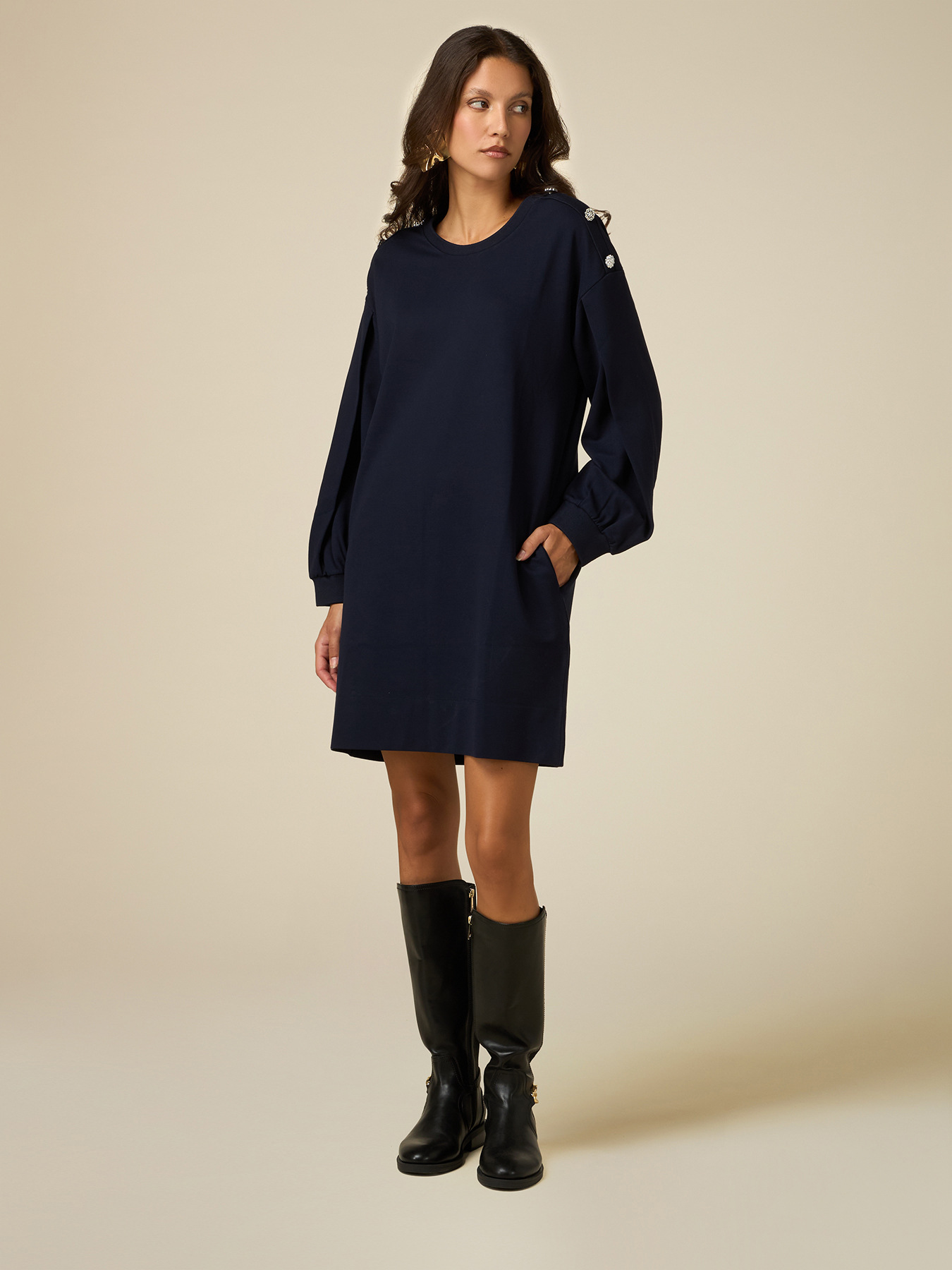 Fleece dress with buttons image number 0
