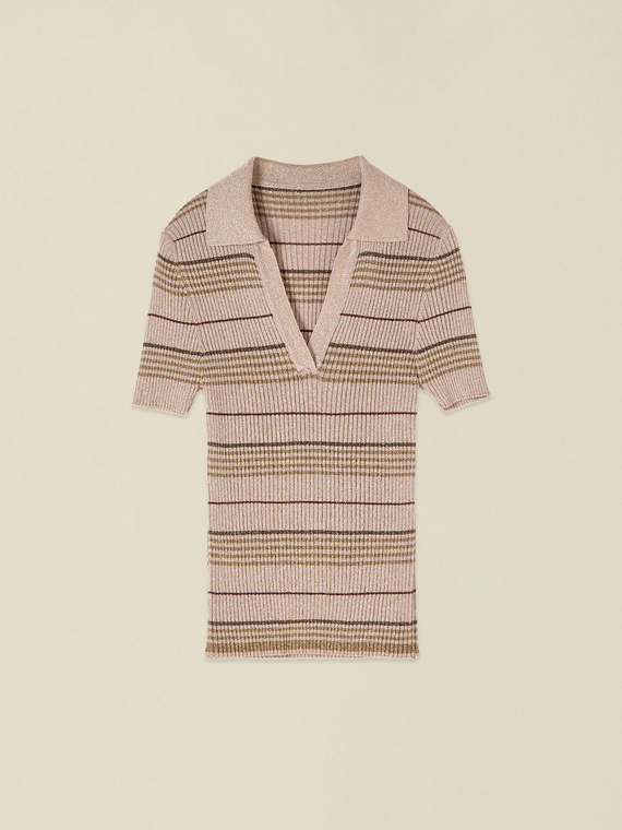 Polo en tricot &agrave; rayures avec lurex