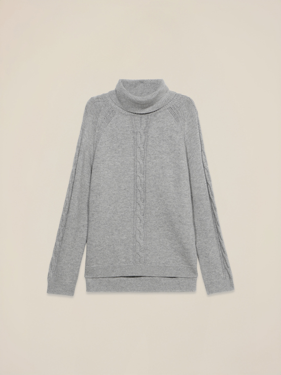 Jersey de cuello alto de mezcla de cachemir con trenzas