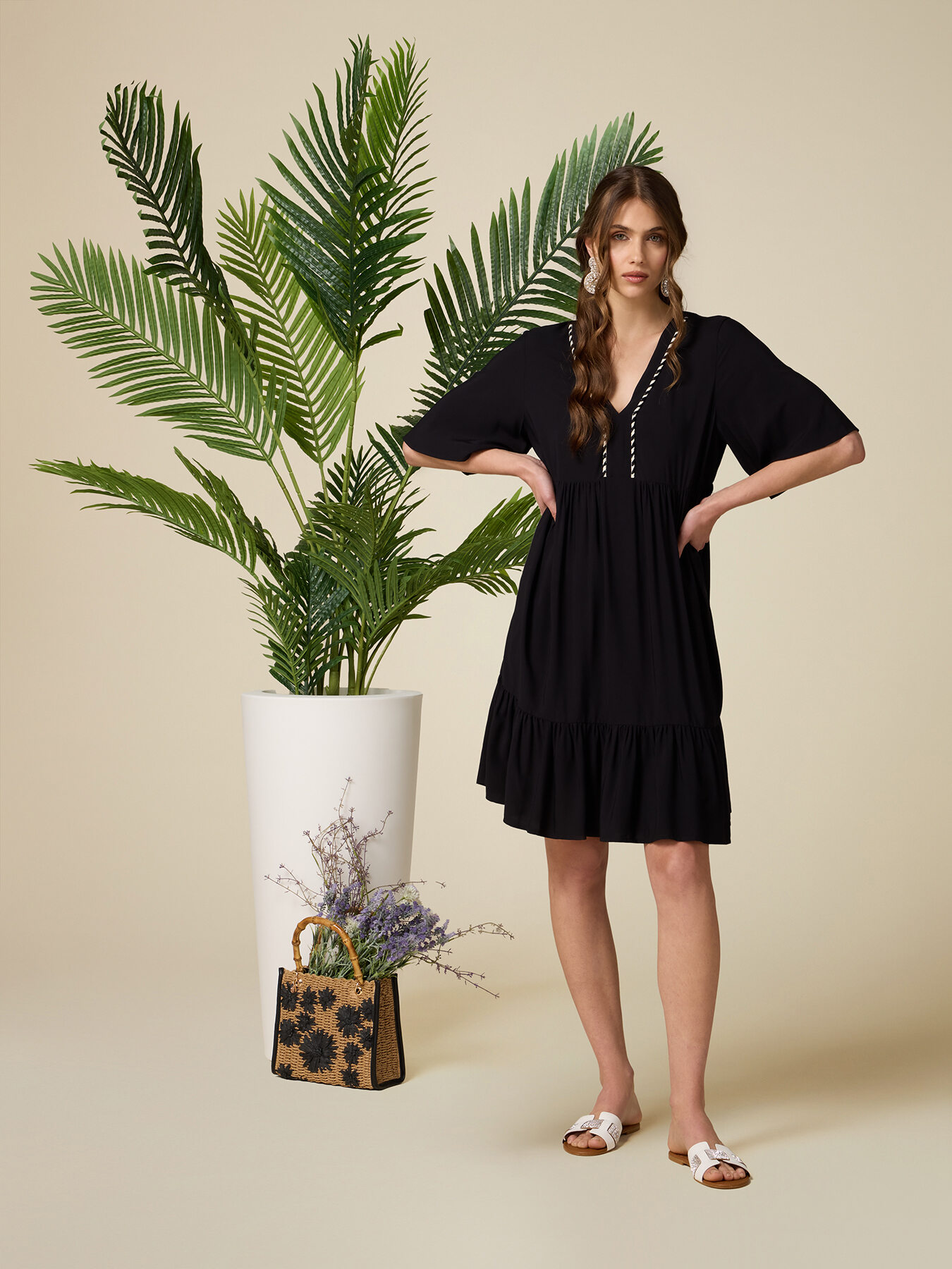 Flared dress with two-colour trim image number 0