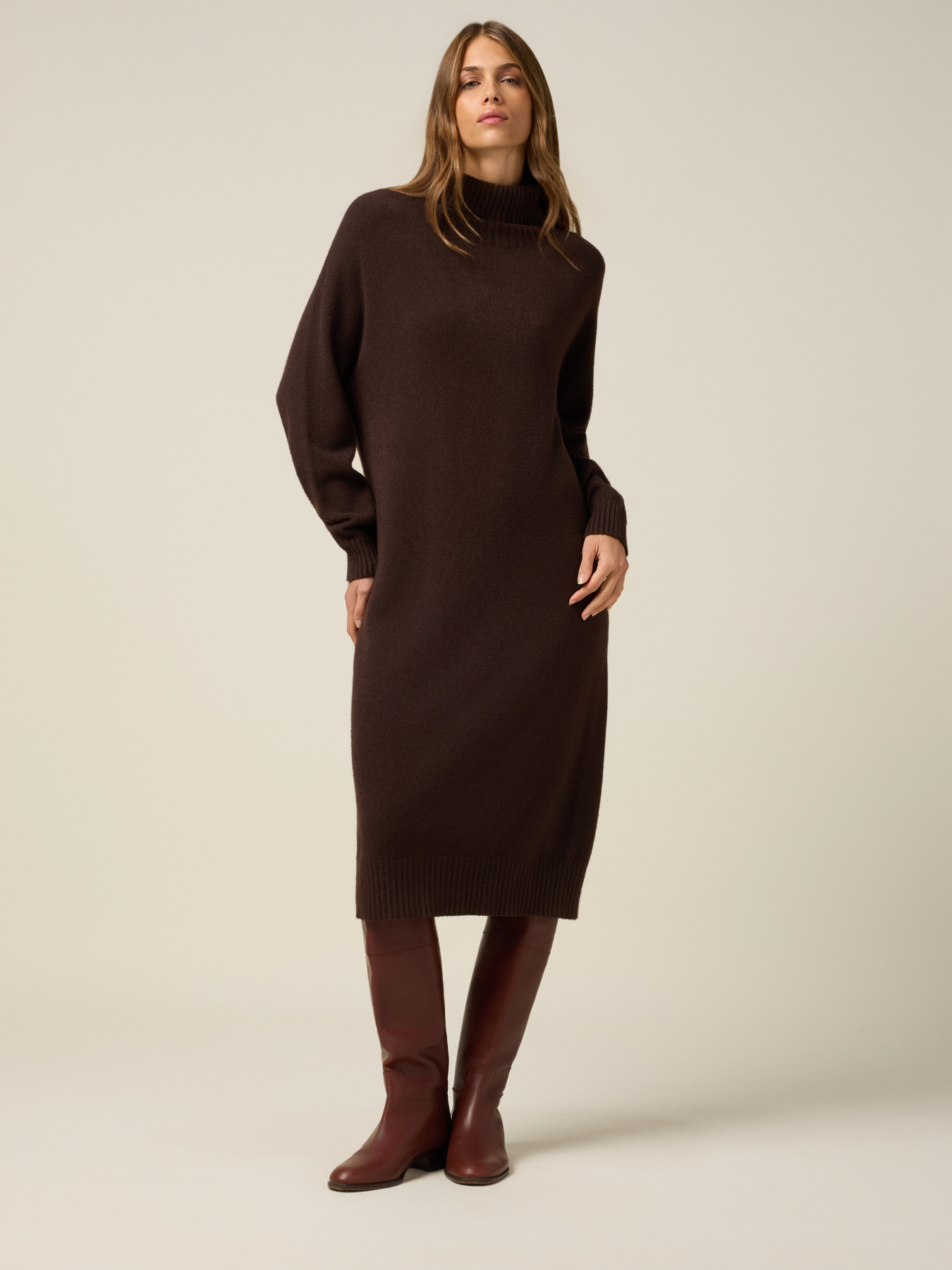 Rochie oversized cu guler &icirc;nalt din tricot image number 0