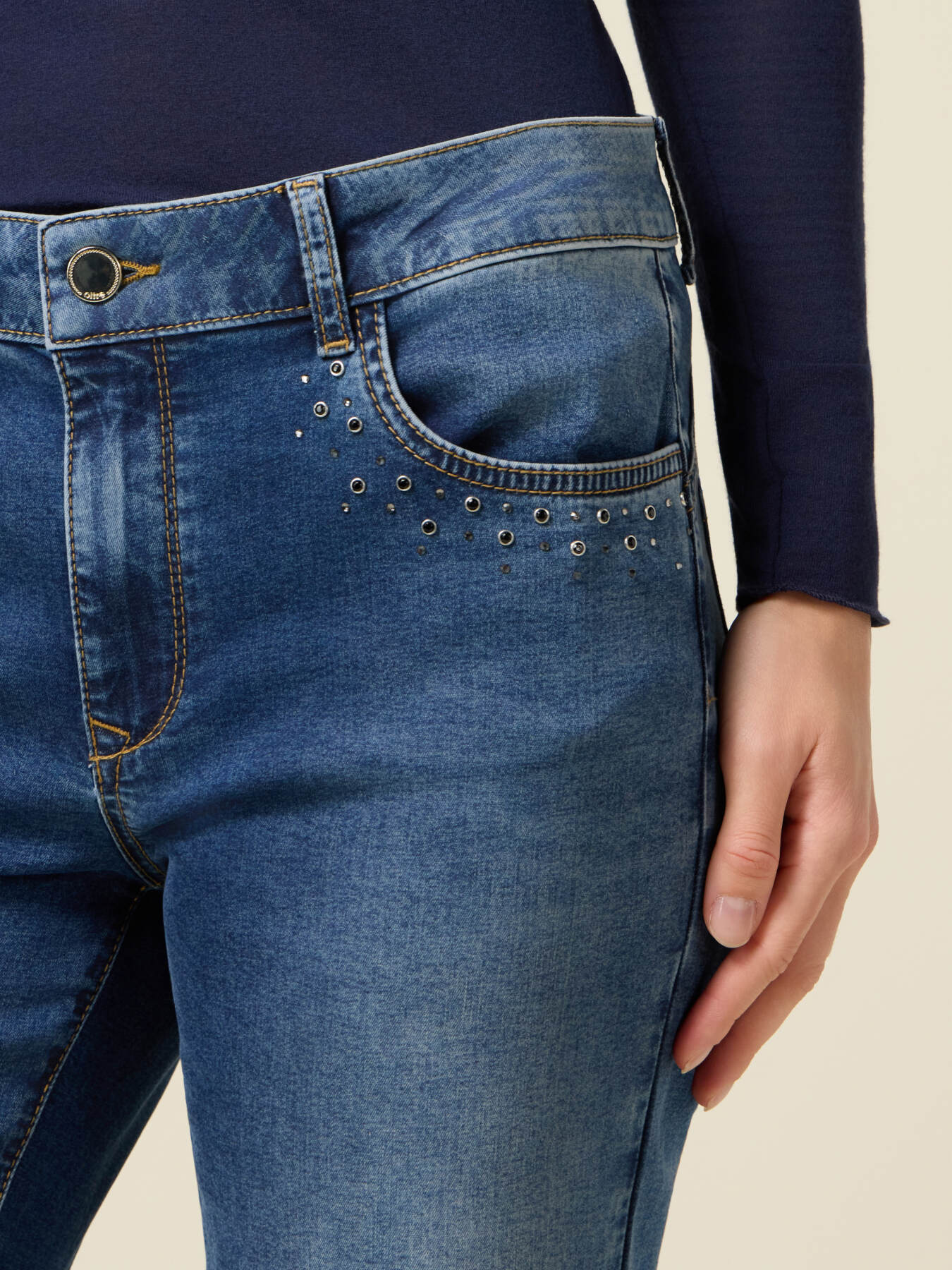Flare jeans in denim with studs image number 2