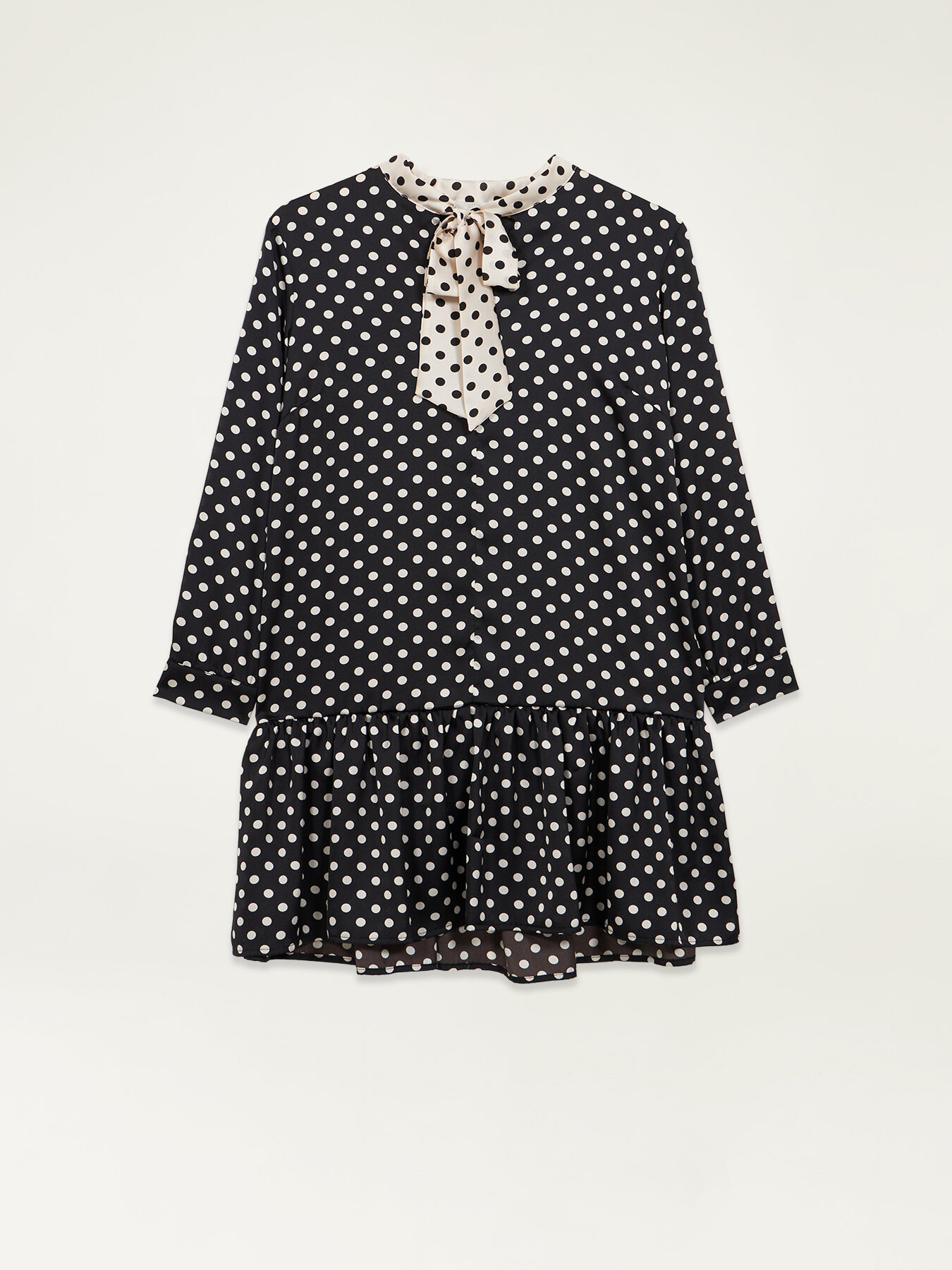 Robe en satin &agrave; pois avec volant image number 4