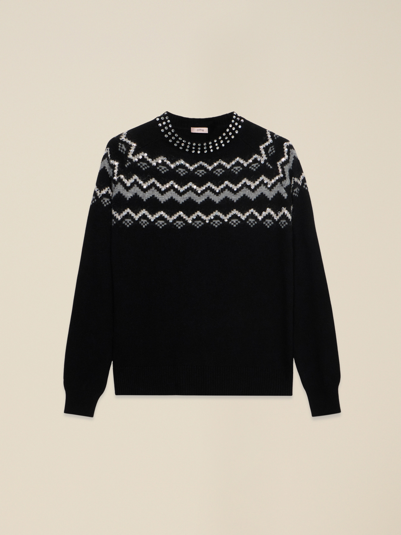 Pull jacquard en laine m&eacute;lang&eacute;e avec applications image number 3