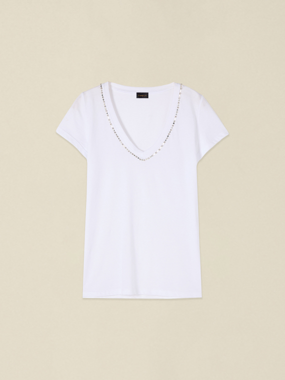Cotton t-shirt with stone settings