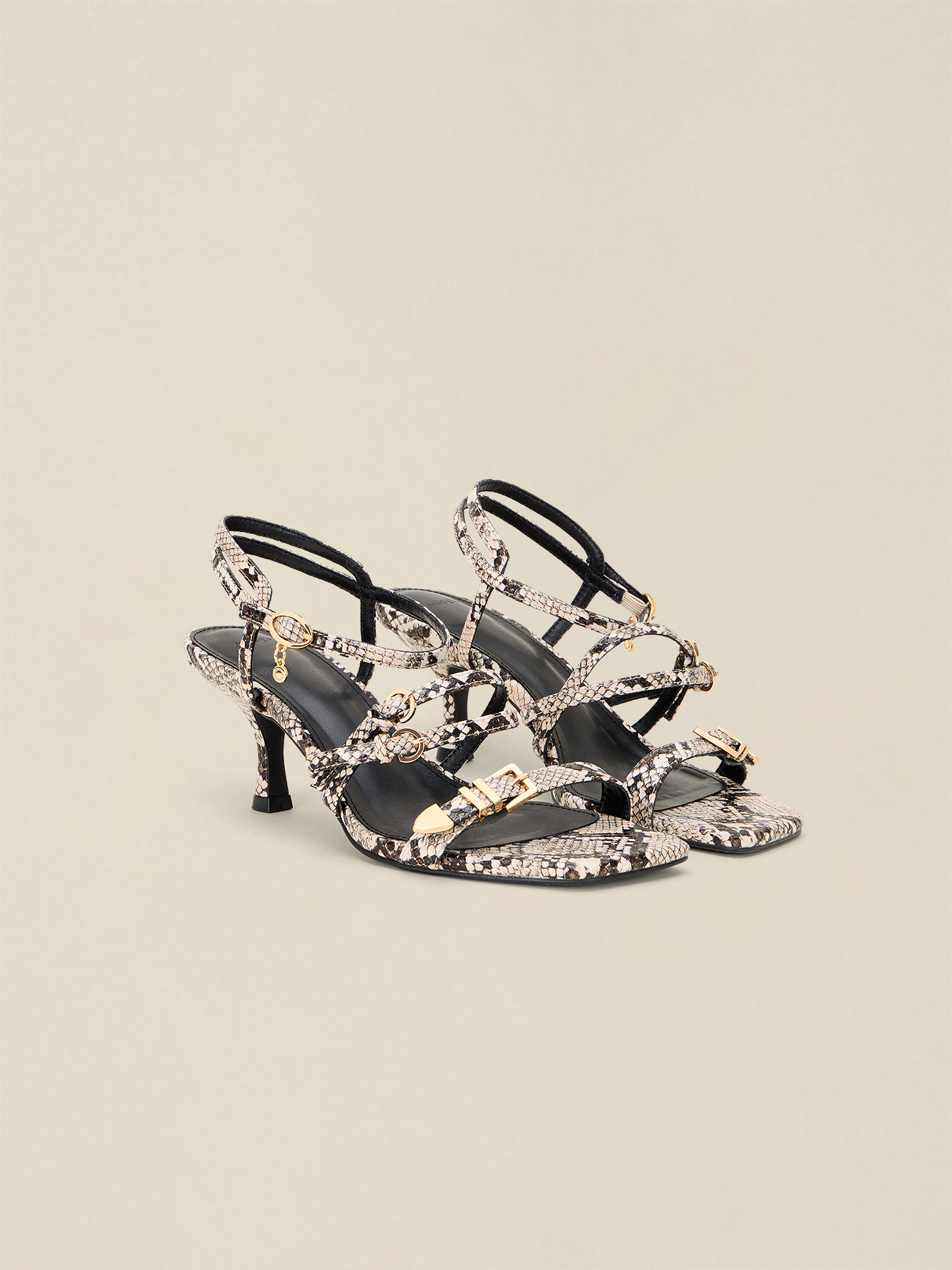 Sandale cu efect de piele de piton cu curele image number 2