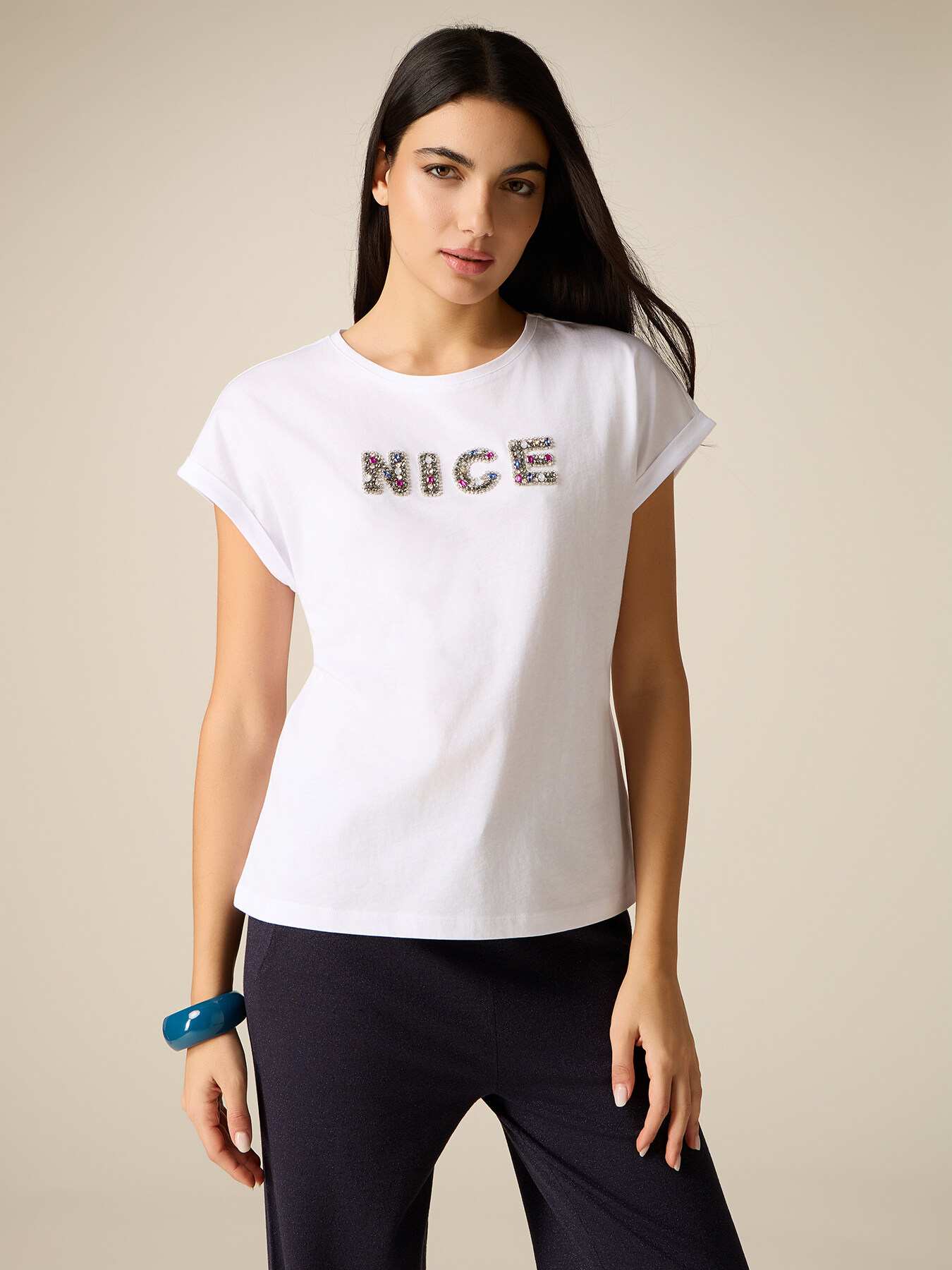 Cotton t-shirt with jewel patch image number 0