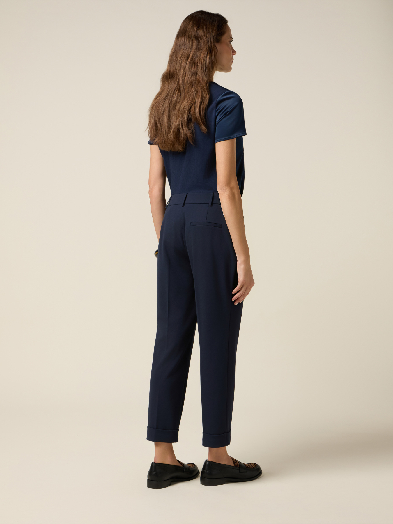 Cropped pants in cr&ecirc;pe fabric image number 1