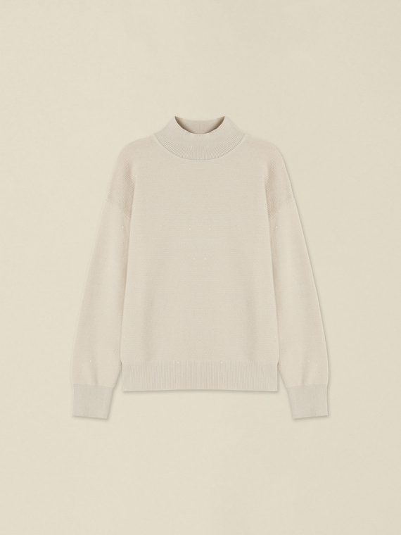 Rollkragenpullover aus Strickware mit Mini-Pailletten