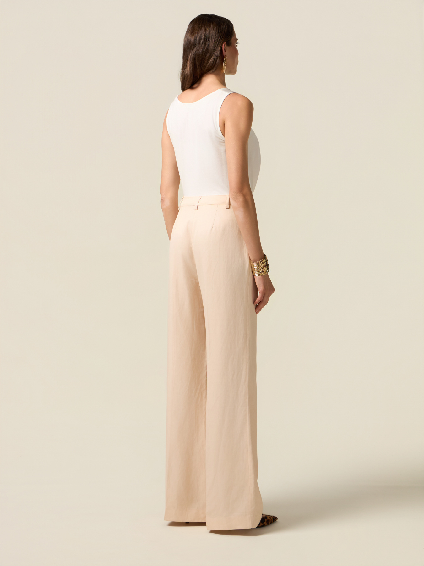 Pantalon palazzo en m&eacute;lange de lin image number 1